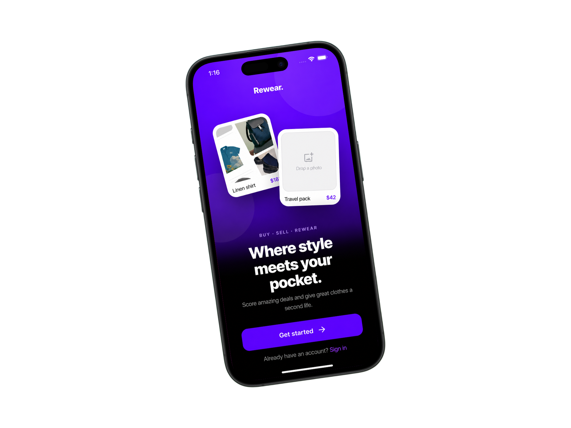 The Rewear app shown on a phone